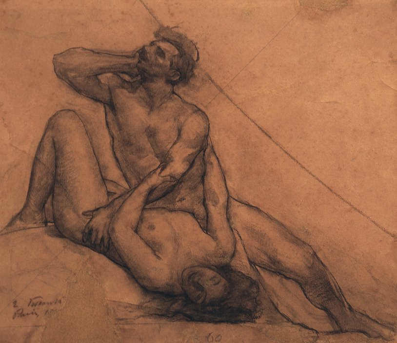 Koppel - Studie van een detail voor het driehoekige plafond boven de zitruimte van het Gemeentelijk Theater van Rio de Janeiro door Eliseu Visconti