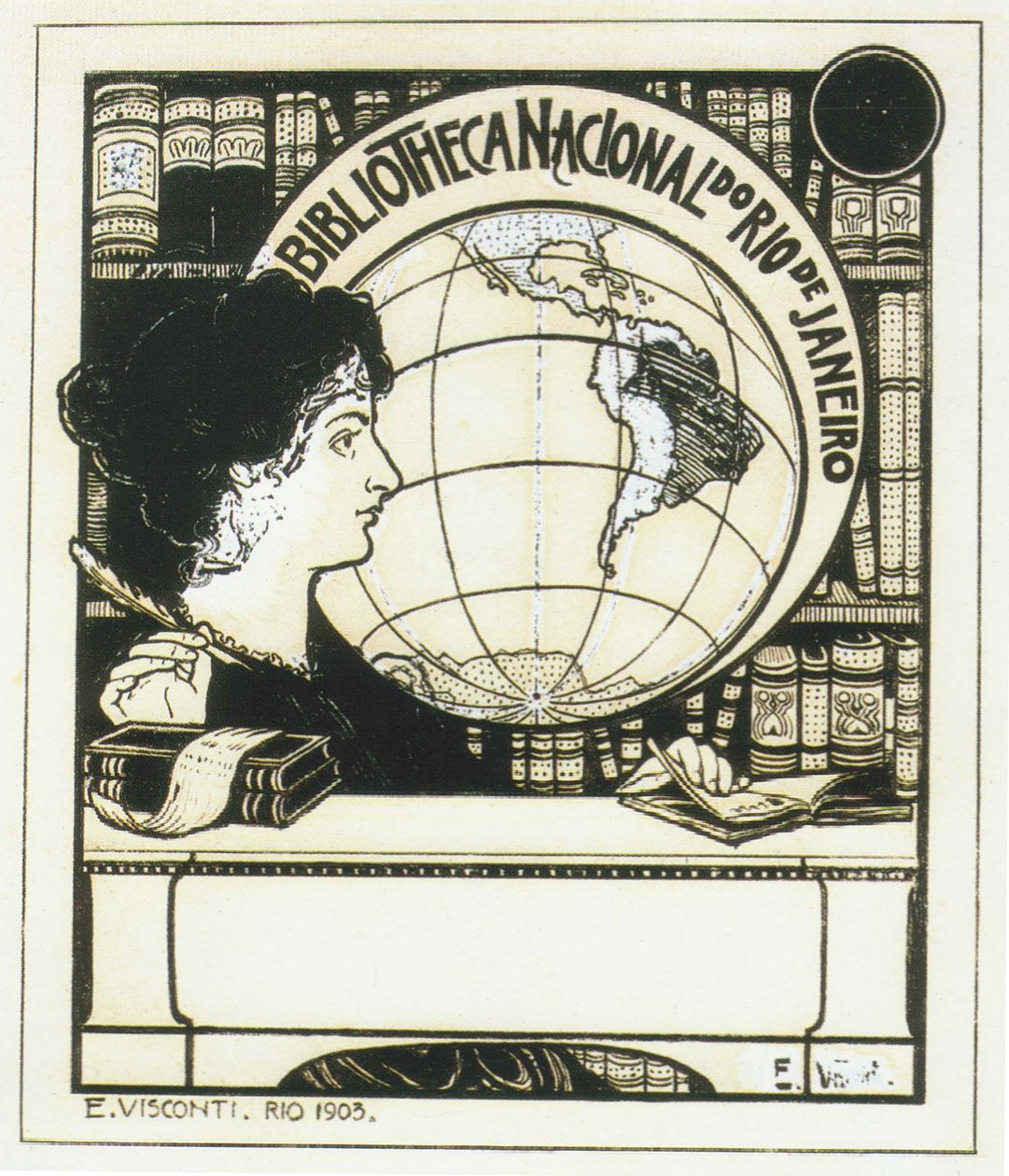 Ex-libris van de Nationale Bibliotheek van Brazilië door Eliseu Visconti