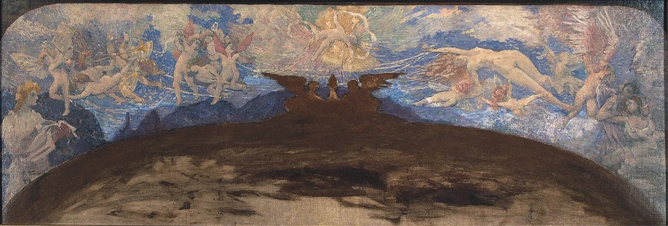 Poëzie en Liefde scheiden Deugd van Ondeugd - Studie voor de eerste fries van het proscenium van het Munical Theater van Rio de Janeiro door Eliseu Visconti
