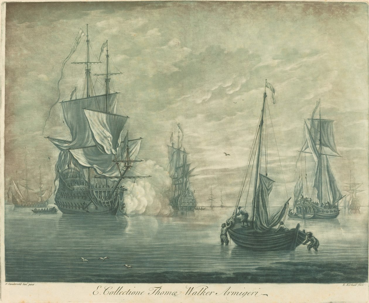Scheepvaartscène uit de collectie van Thomas Walker door Elisha Kirkall