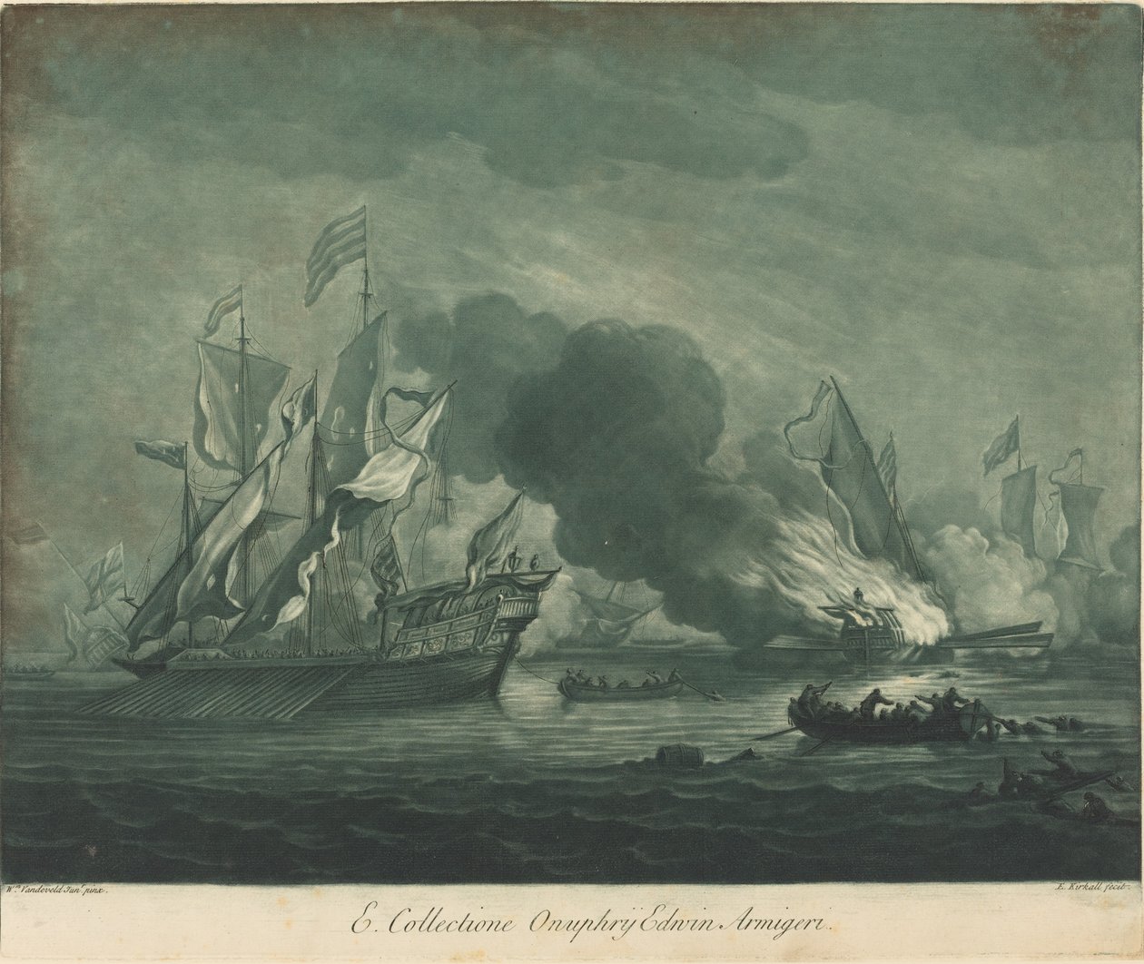 Scheepvaartscène uit de Collectie van Onuphrij Edwin door Elisha Kirkall after Willem van de Velde the Elder