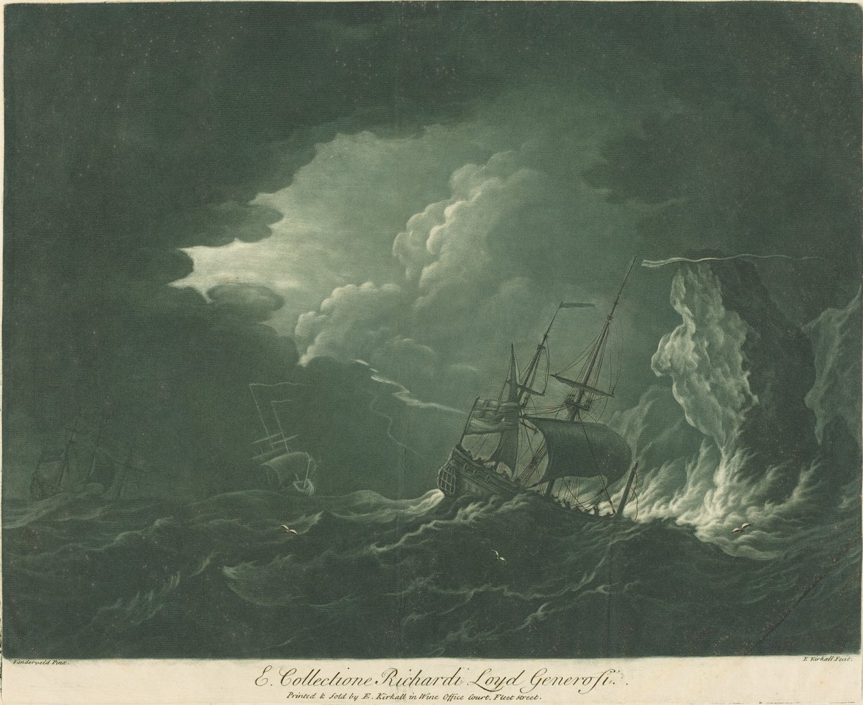 Scheepvaartscène uit de Collectie van Richard Lloyd door Elisha Kirkall after Willem van de Velde the Elder