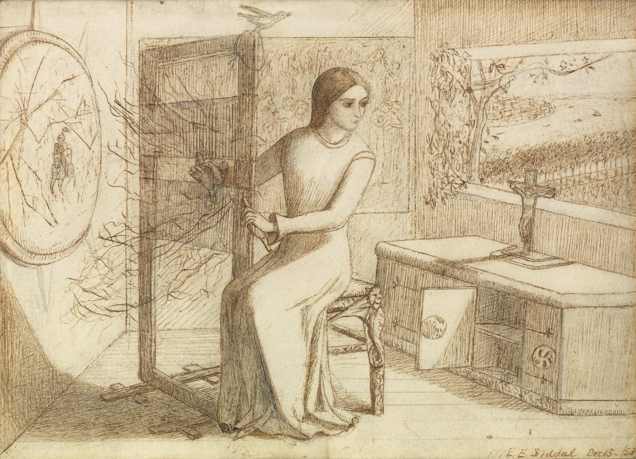 De dame van Shalott, 1853 door Elizabeth Eleanor Siddal