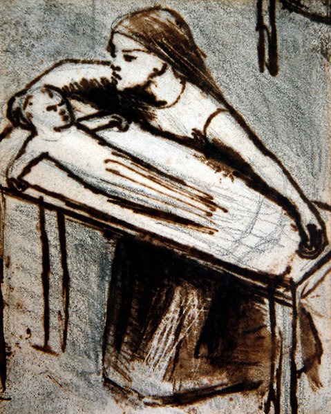 Knielend Meisje met Baby door Elizabeth Eleanor Siddal