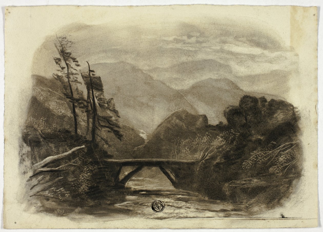 Bergstroom met kleine brug II door Elizabeth Murray