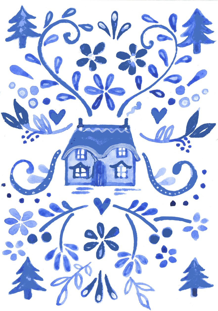 Blue Cottage, 2017 (aquarel) door Elizabeth Rider