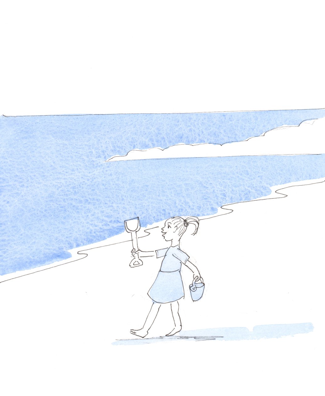 Een gelukkig gehoorzaam kind op vakantie heeft de vrijheid om het een of ander goed te doen op het strand, 2005 (aquarel op papier) door Elizabeth Wang