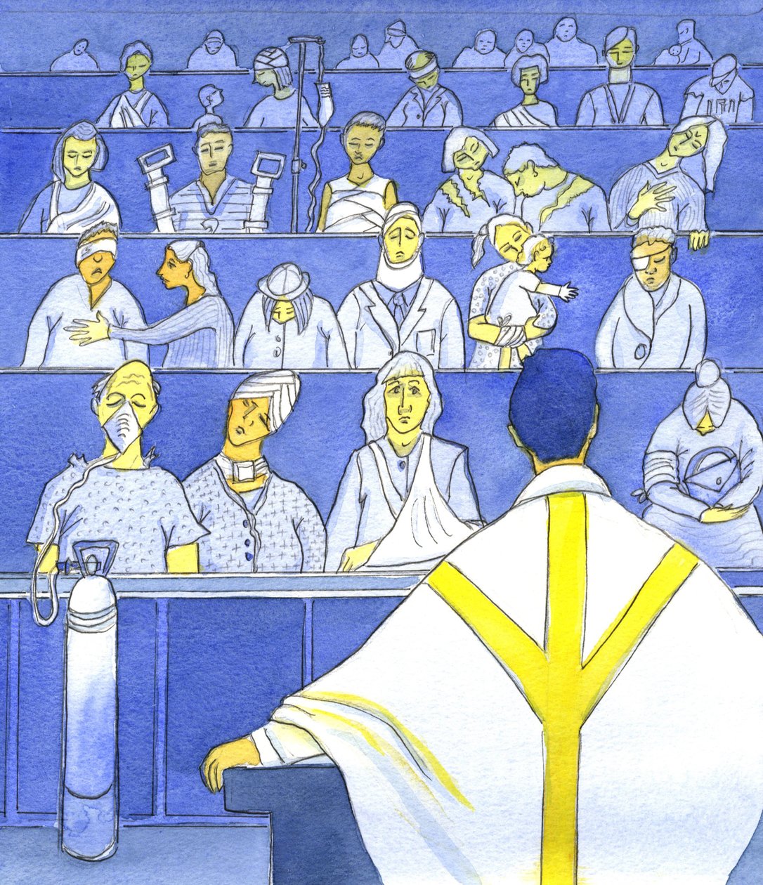 Als de priester naar zijn gemeente kijkt, zich voorbereidend om te preken en te onderwijzen bij de Mis, moet hij zich herinneren hoe behoeftig ze zijn door Elizabeth Wang