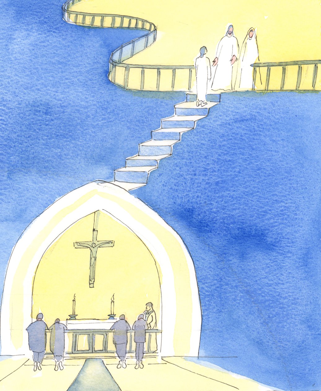 Christus nodigt ons uit om aan de altaarrail te verschijnen om de Heilige Communie te ontvangen; en aan het einde van het leven om aan de rail aan de rand van de hemel te verschijnen, geheiligd en klaar om binnen te gaan door Elizabeth Wang