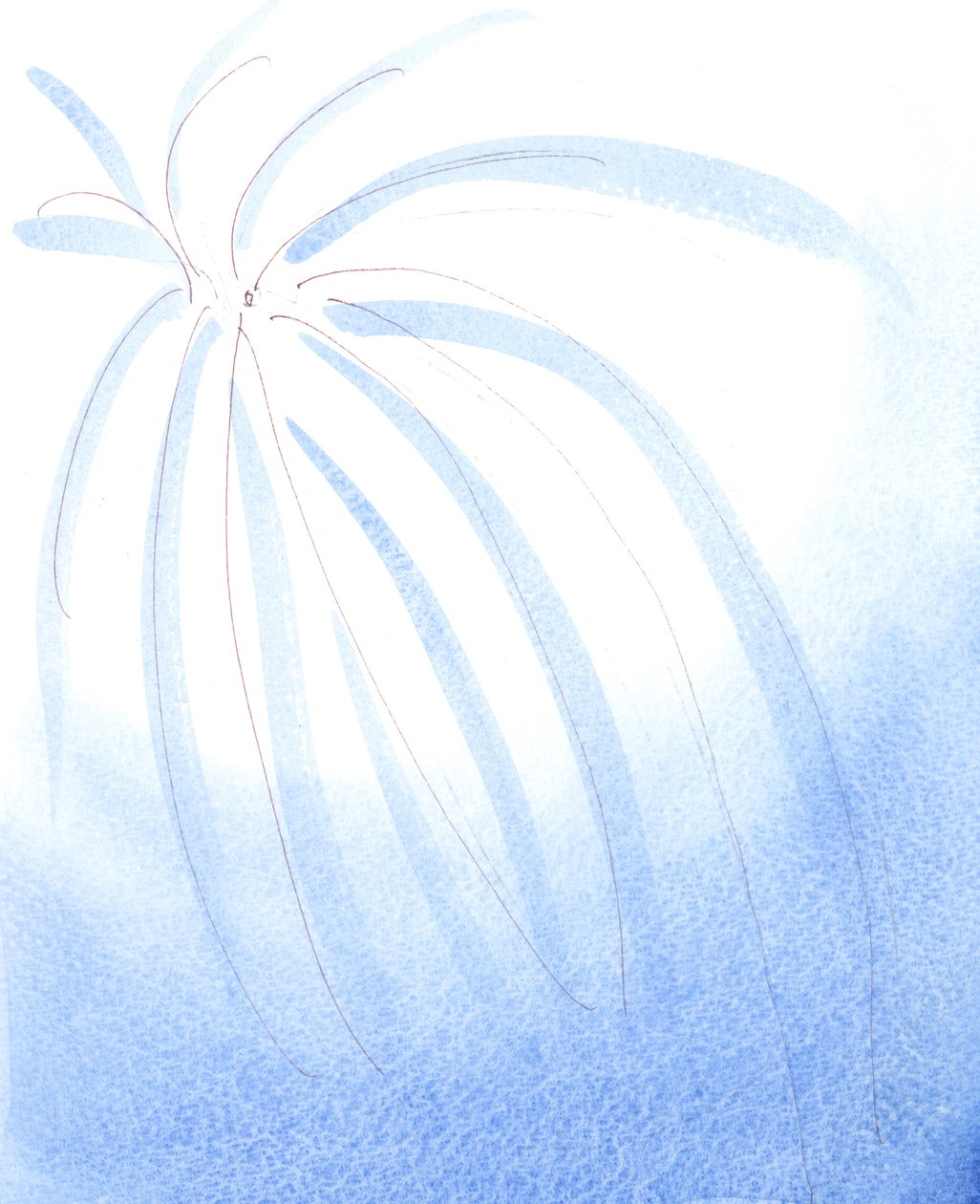 Uit de vaderlijke liefde van God - als een speldenpunt ver in de verte, voor de tijd - is al het goede voortgekomen: De schepping, het leven, Gods heilsplan, de Zoon die voor ons stierf, de Geest die ons leidt, de Kerk die ons heiligt, 2004 (aquarel op pap door Elizabeth Wang