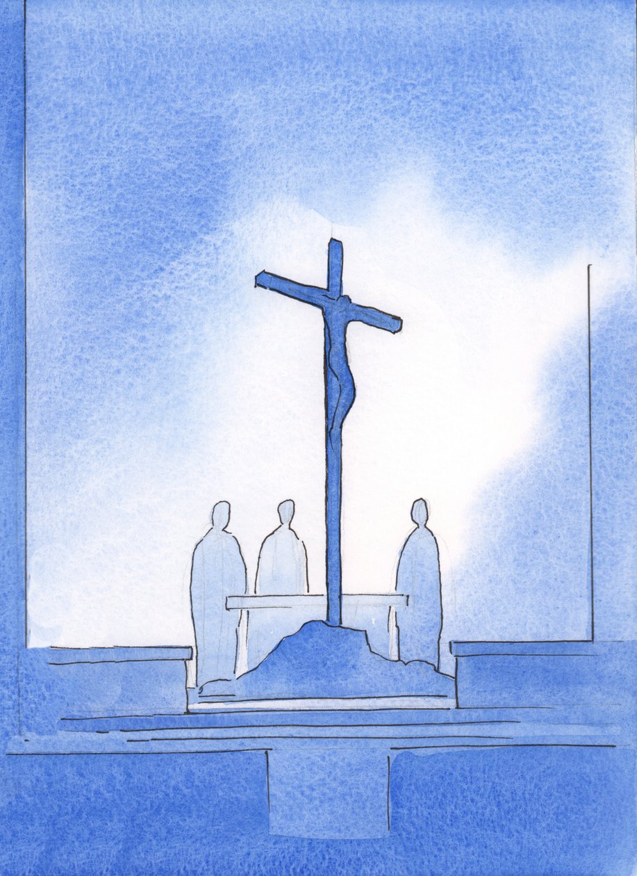 God liet me zien dat onze drie priesters die het Heilig Offer brachten rond het kruis stonden waarop Christus stierf door Elizabeth Wang