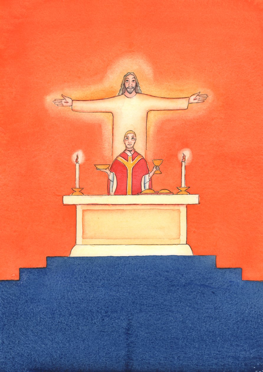 Jezus is bij ons aanwezig tijdens de mis, biddend tot de Vader namens ons, om hulp in onze behoeften en voor eeuwige redding. We kunnen al onze gebeden verenigen met zijn grote offergebed door Elizabeth Wang