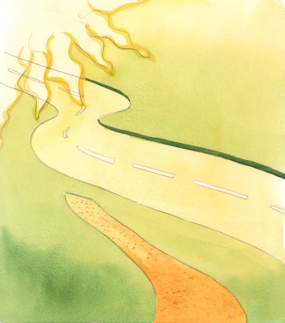 De nieuwe weg die wordt aangelegd stelt de nooit eerder betreden weg voor van het echtpaar dat nu een door God verbonden getrouwd stel is geworden, 2005 (aquarel op papier) door Elizabeth Wang