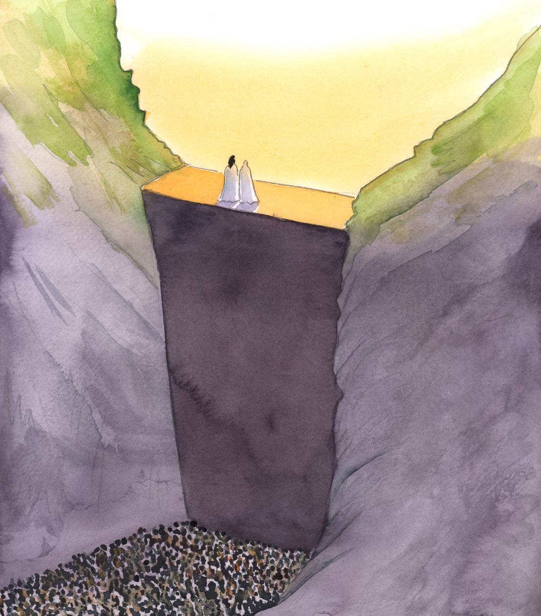 De muur van zonde, die ons van God scheidt, wordt alleen beklommen door Christus, die met Zijn moeder staat. Hij alleen kan ons helpen de Glorie van de Hemel te bereiken door Elizabeth Wang