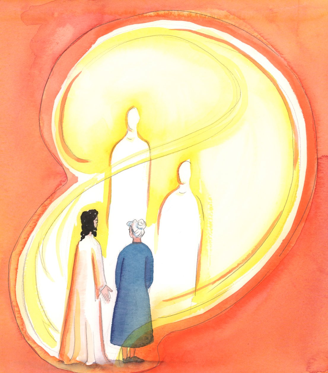 Spreken tot Christus is ook spreken tot de Vader en de Heilige Geest, aangezien de Drie Goddelijke Personen één God zijn, onverdeeld, 2005 (aquarel op papier) door Elizabeth Wang