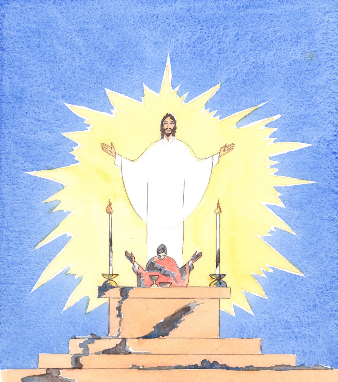 Als een priester een ernstige zonde begaat en geen berouw toont, is het alsof hij alles wat hij aanraakt bevuilt terwijl hij zijn taken uitvoert, 2005 (aquarel op papier) door Elizabeth Wang