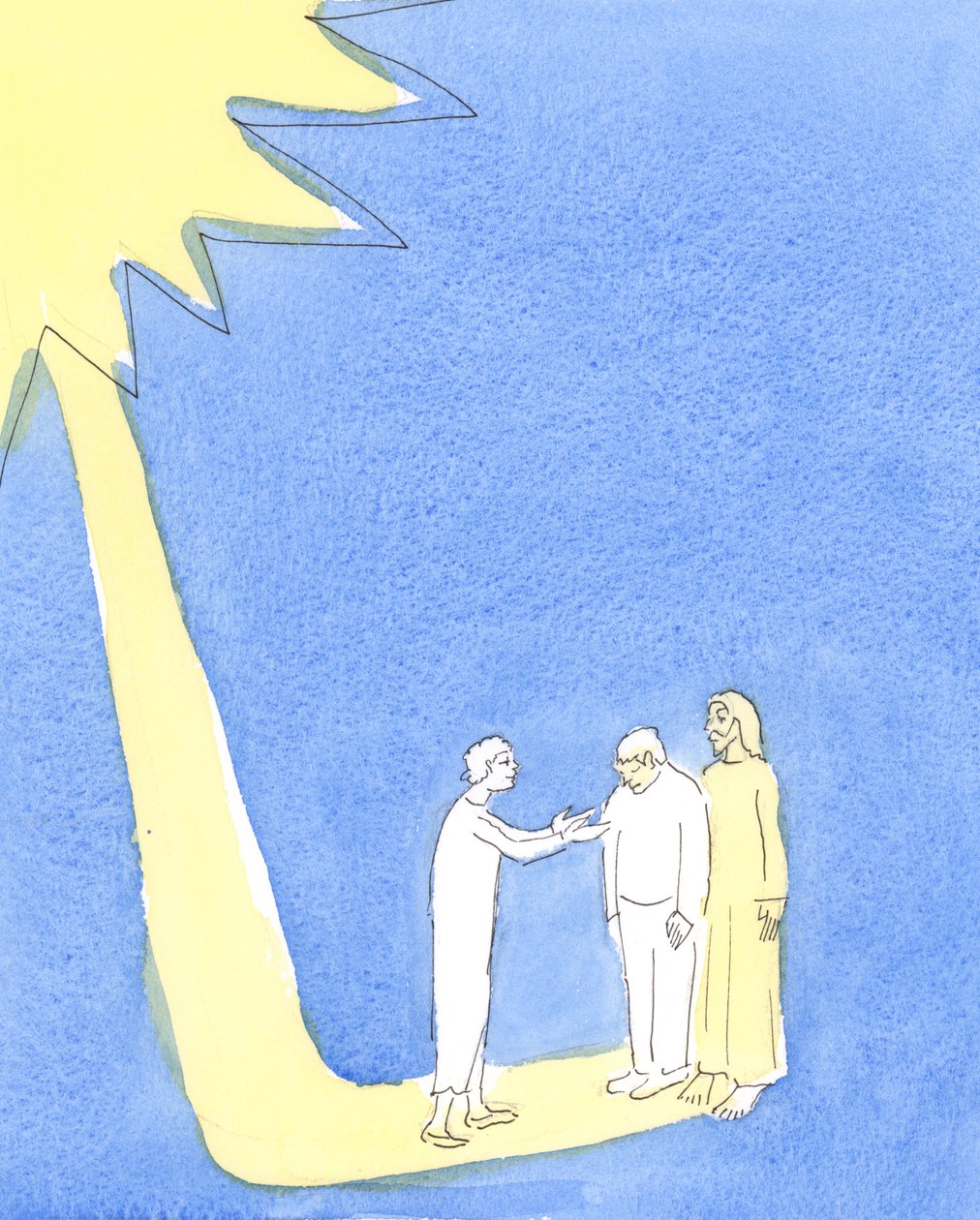 Wie bereid is het gebed te verlaten om een behoeftige buur te helpen, reikt, terwijl zij helpt, uit naar Christus, die met liefde en dankbaarheid toekijkt door Elizabeth Wang