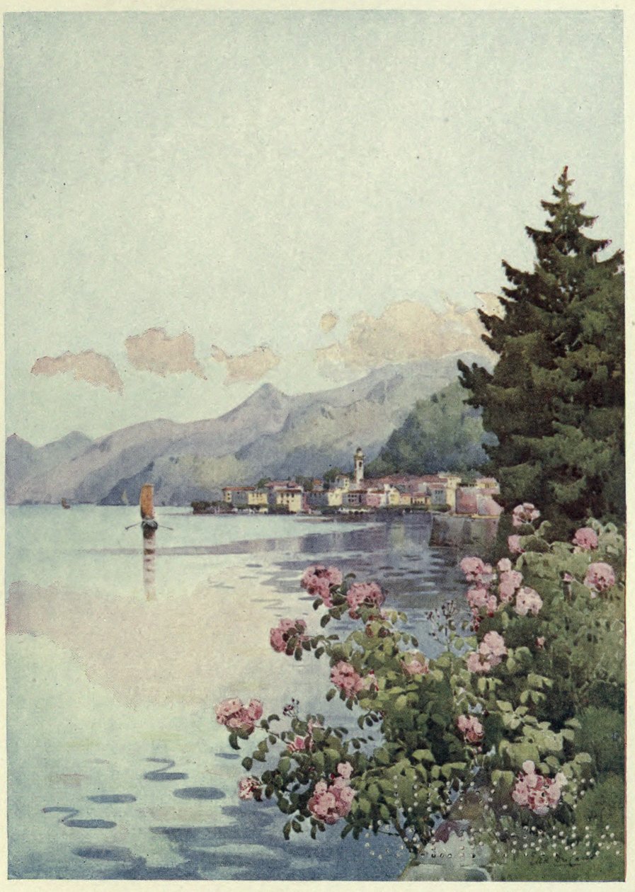 Bellagio vanuit de Villa Melzi, Lago di Como, Illustratie uit 