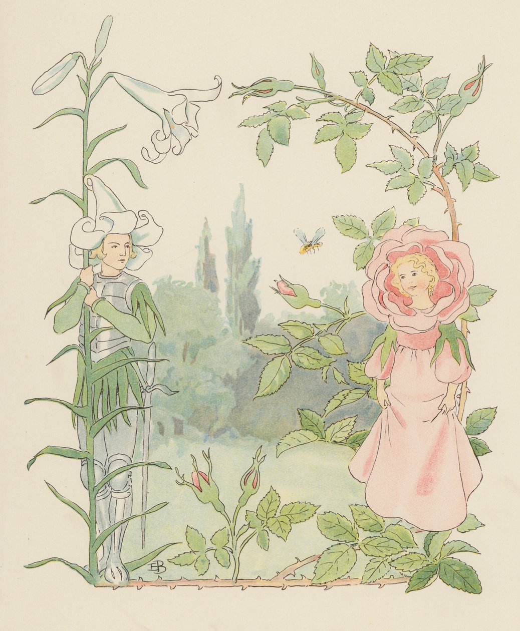 Illustratie voor Blondchen in Bluten (kleurenlitho) door Elsa Beskow