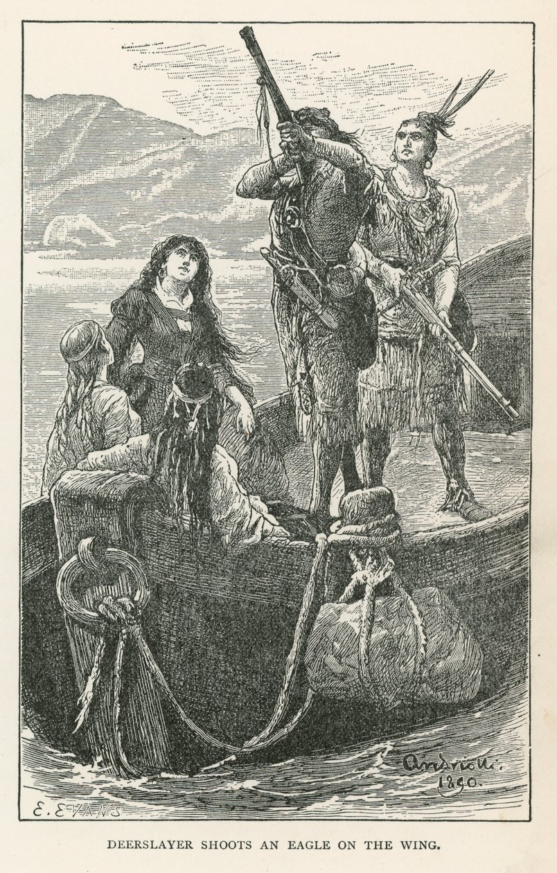 Deerslayer schiet een adelaar op de vleugel (gravure) door Elviro Michael Andriolli