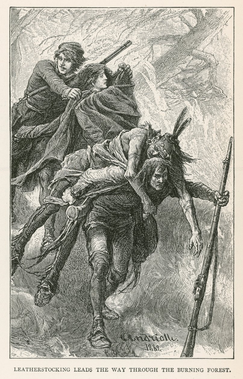 Lederharen leiden de weg door het brandende bos (gravure) door Elviro Michael Andriolli