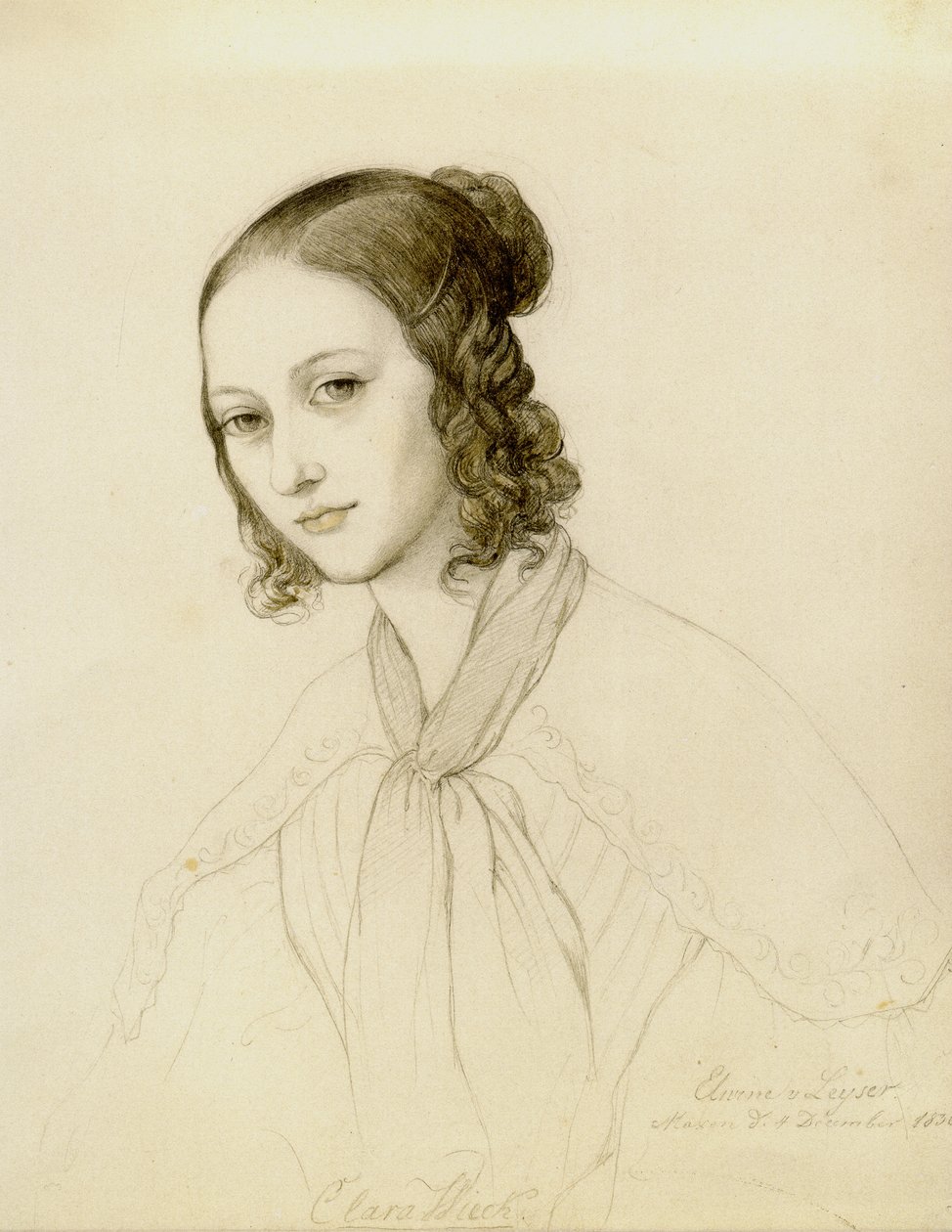 Portret van Clara Wieck-Schumann 1819-1896, 1836 door Elwine von Leyser