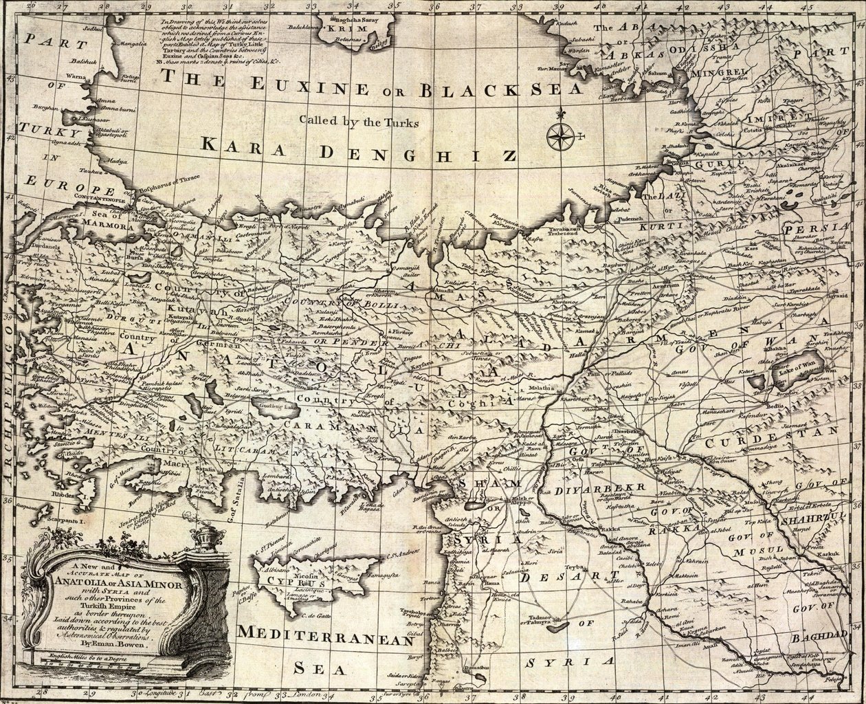 van Anatolië of Klein-Azië, met Syrië en andere provincies van het Turkse Rijk die eraan grenzen. door Emanuel Bowen