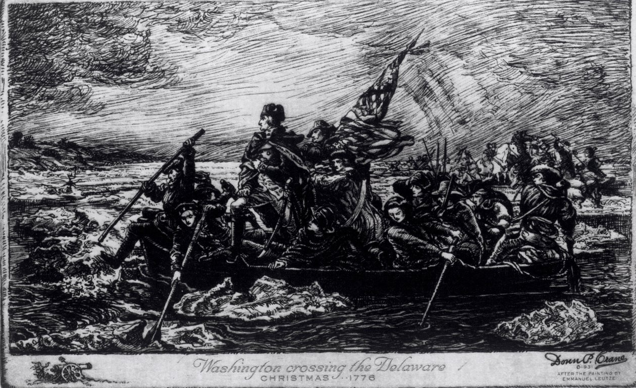 Washington steekt de Delaware over, Kerstmis 1776 door Emanuel Gottlieb Leutze