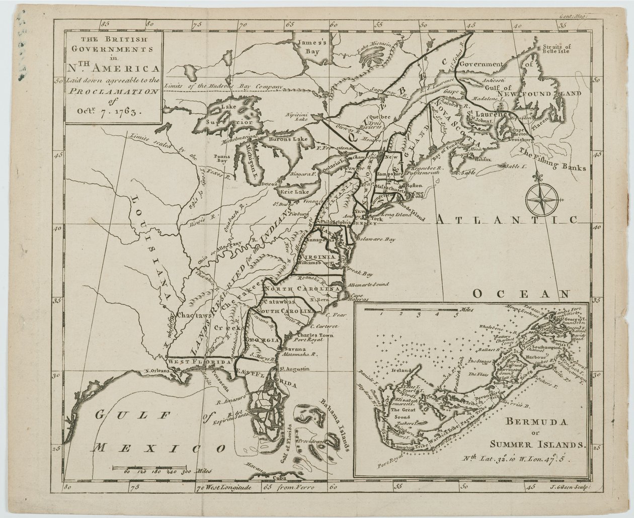 Kaart van de Britse regeringen in Noord-Amerika, gegraveerd door J. Gibson door Emanuel Bowen