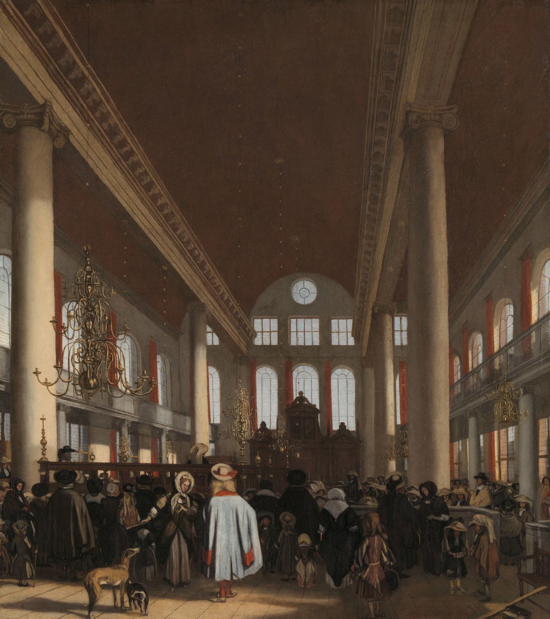 Interieur van de Portugese Synagoge in Amsterdam door Emanuel de Witte