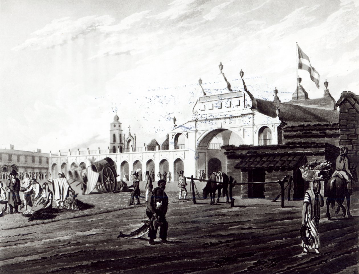 Marktplaats, gegraveerd door Daniel Havell, 1820 door Emeric Essex Vidal