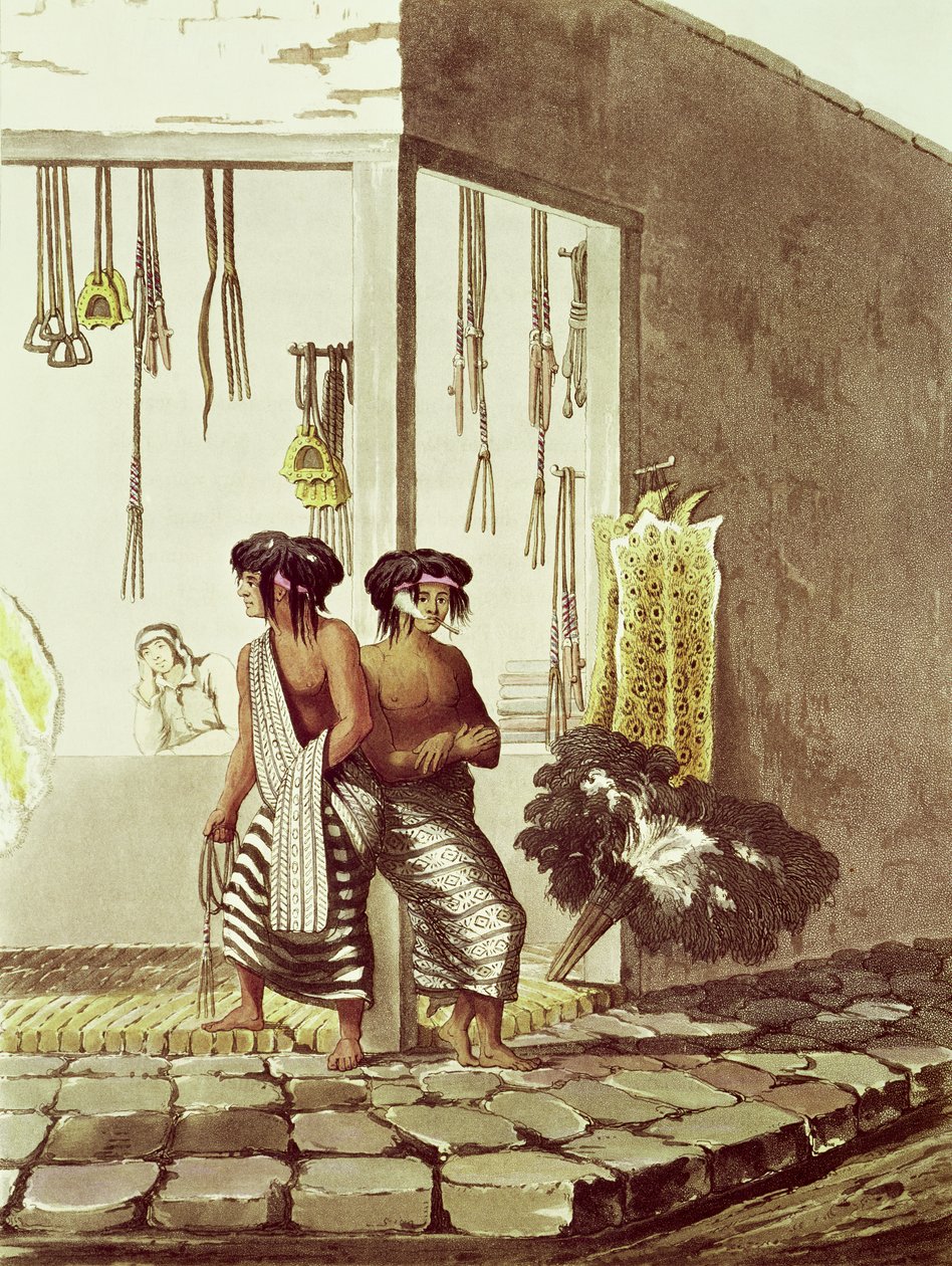 Pampa-indianen in een winkel op de Indianenmarkt van Buenos Aires, uit 