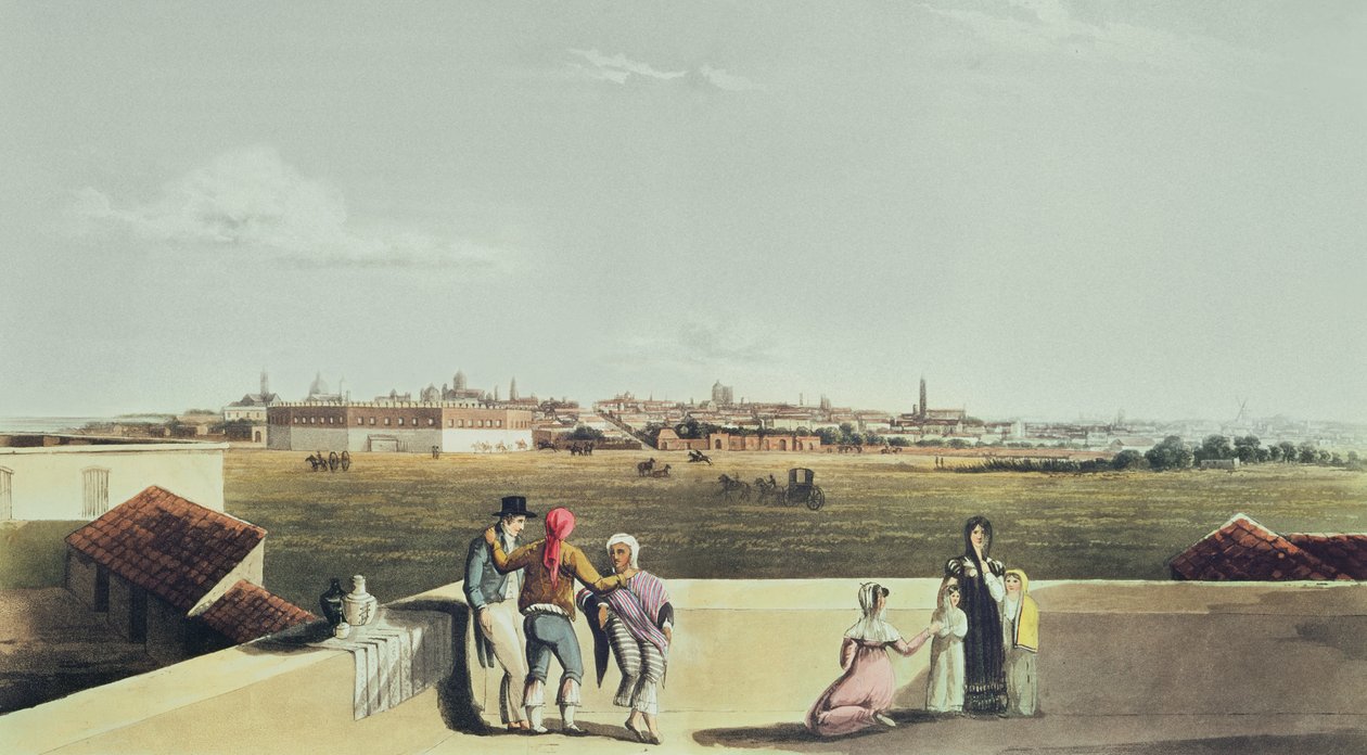 Algemeen uitzicht op Buenos Aires vanaf de Plaza del Toros, uit Picturesque Illustrations of Buenos Aires and Montevideo, 1820 door Emeric Essex after Vidal
