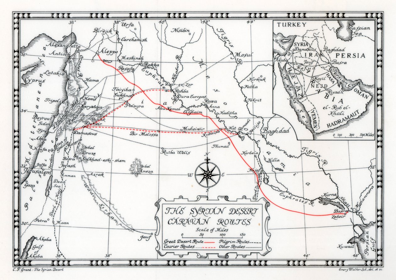 Karavaan-, koerier- en pelgrimsroutes in de Syrische woestijn, 1937 door Emery Walker