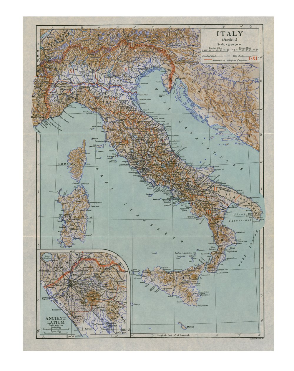 Kaart van het Oude Italië, ca. 1910s door Emery Walker