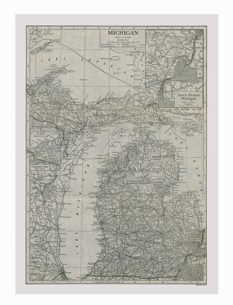 Kaart van Michigan, VS, c1900 door Emery Walker