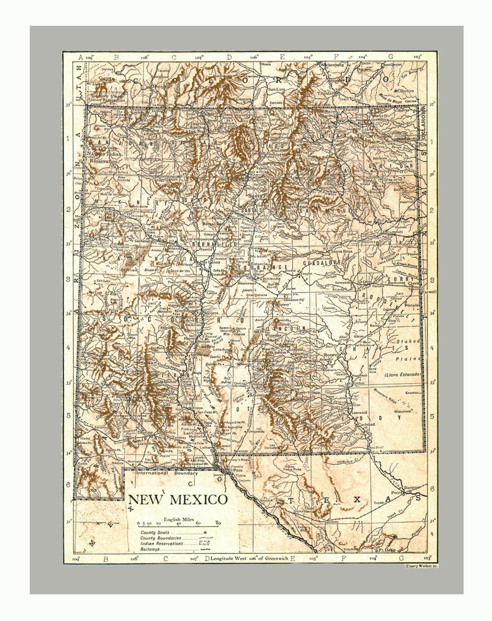 Kaart van New Mexico, ca. 1900 door Emery Walker