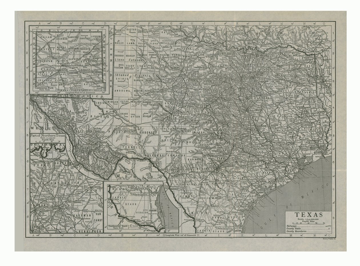 Kaart van Texas, VS, c1910s door Emery Walker