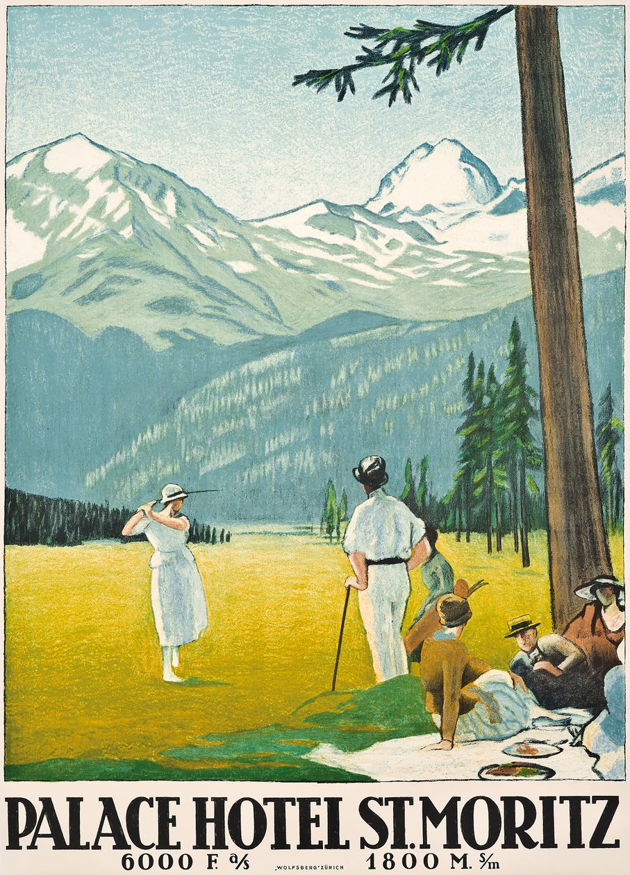 Poster die het Palace Hotel in St. Moritz adverteert door Emil Cardinaux