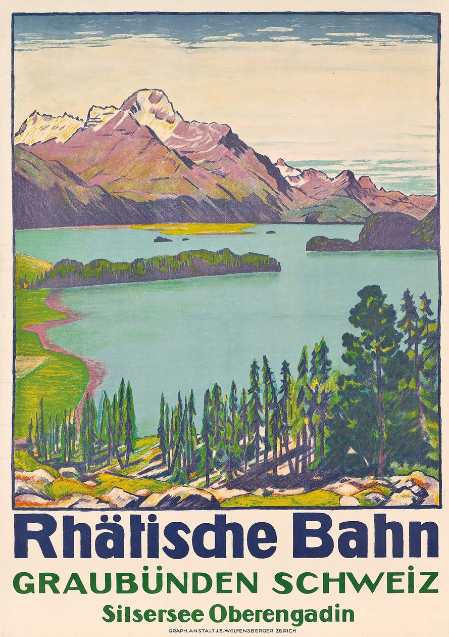 Poster die reizen naar Graubünden adverteert door het Zwitserse bedrijf 
