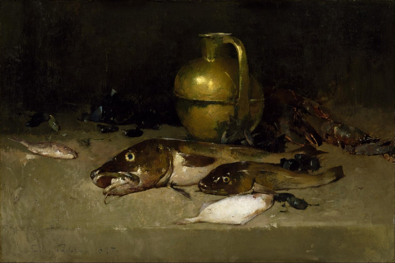 Stilleven met vis door Emil Carlsen