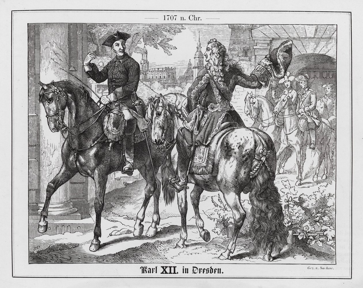 Koning Karel XII van Zweden in Dresden door Emil Eugen Sachsse