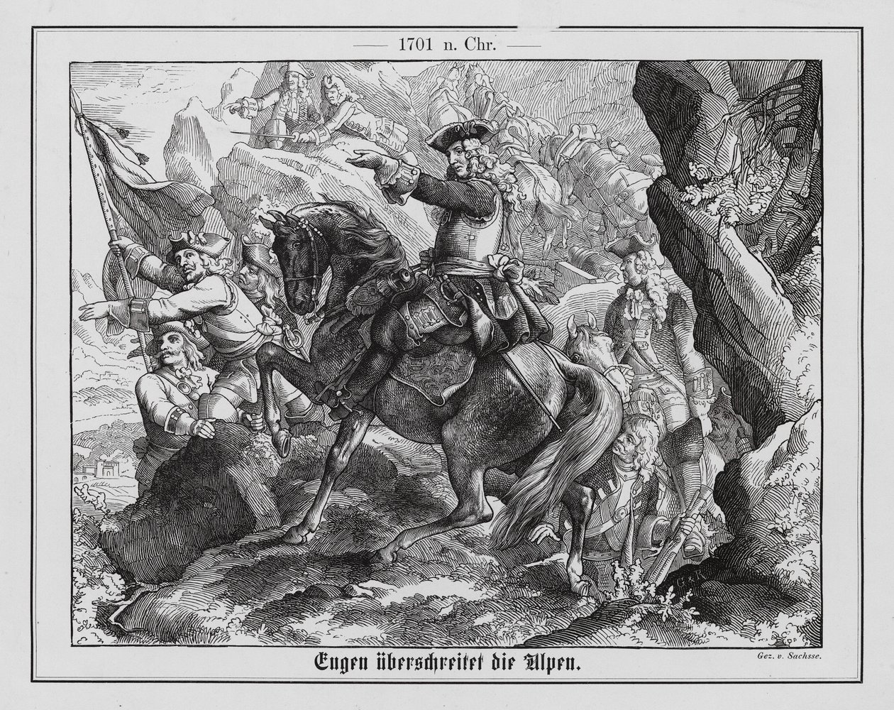 Prins Eugene van Savoye en het Oostenrijkse leger steken de Alpen over door Emil Eugen Sachsse