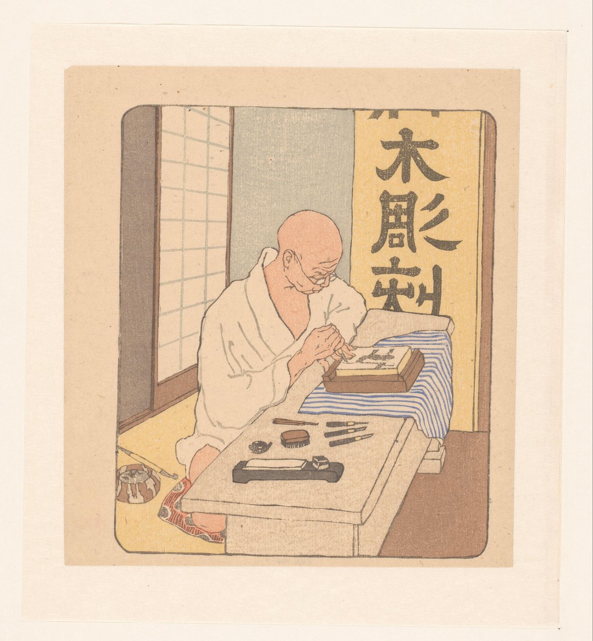 Japanse houtsnijder door Emil Orlik