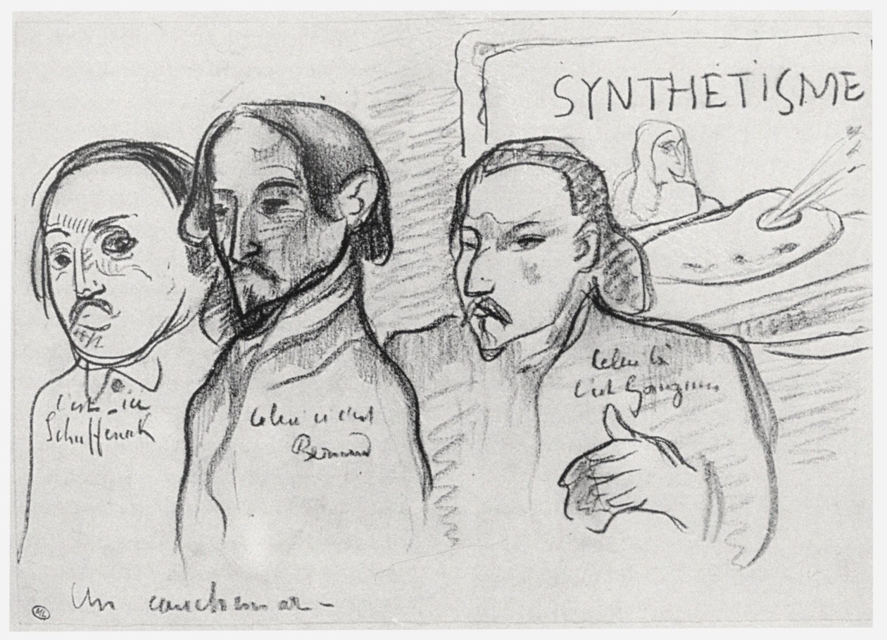 Portretten van Gauguin, Bernard en Schuffenecker door Emile Bernard