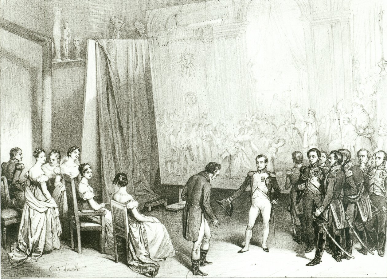 Napoleon I bezoekt het atelier van David, 4 januari 1808 door Emile Lassalle