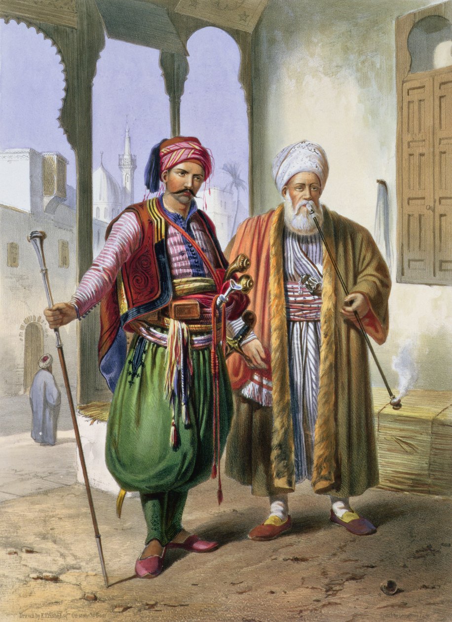 Een Janitsaar en een Koopman in Caïro, illustratie uit 
