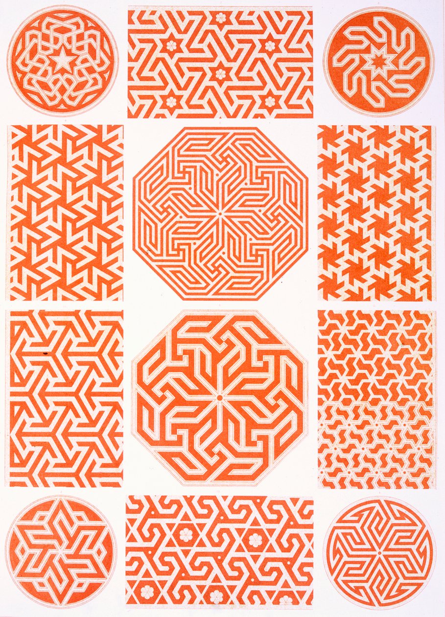 Stucdecoratie: diverse geometrische patronen, 19e eeuw (prent) door Emile Prisse d