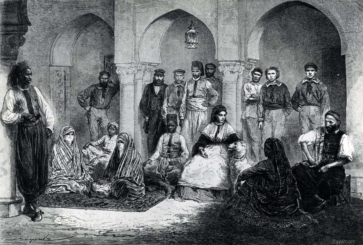 Juffrouw Tinne met haar Huishoudelijk Personeel, Algiers, illustratie uit 