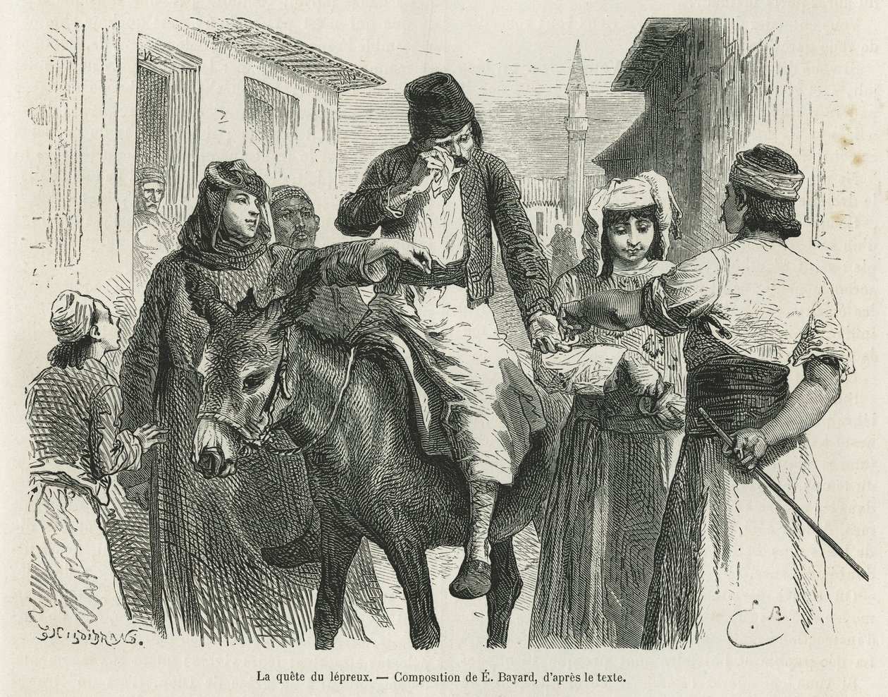 De Leproux-zoektocht in Chio, tekening door Emile Bayard, ter illustratie van het verhaal 
